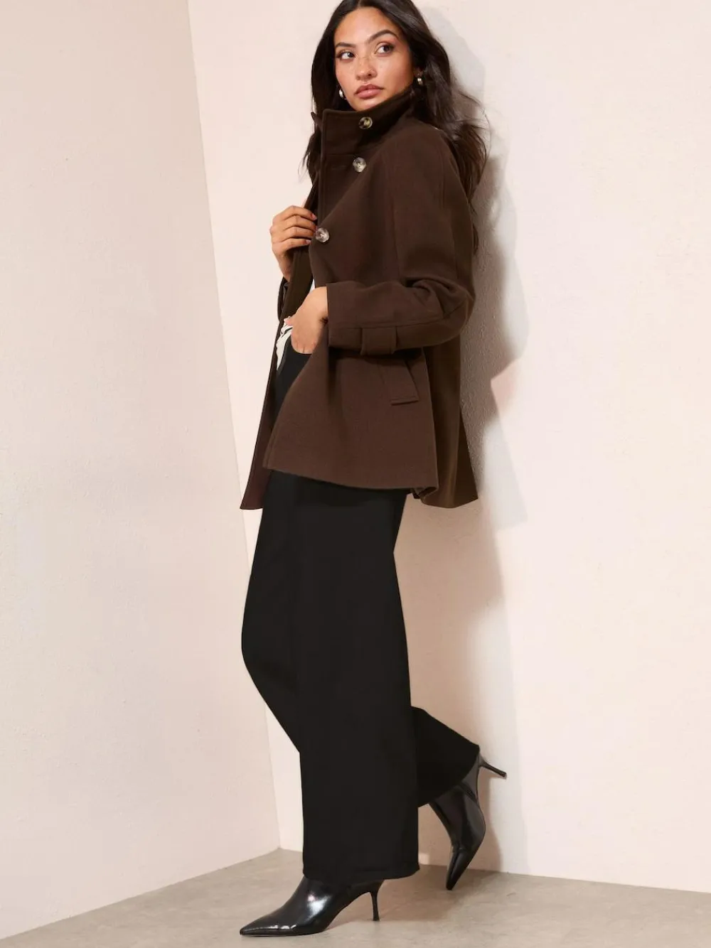 Friends Like These Funnel Neck Button Front Mid Length Coat^Women Coats & Jackets|Coats & Jackets