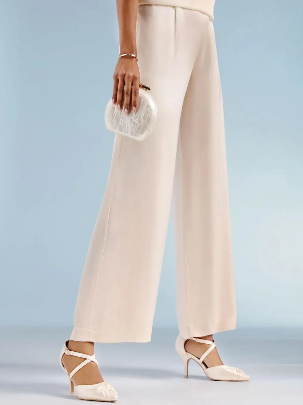 New Friends Like These Cream Satin Twist Detail Cross Strap Mid Heel Bridal Court Shoe