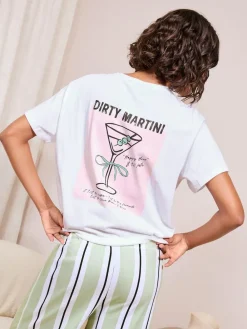 Outlet Friends Like These Green Stripe Martini Short Sleeve Pyjamas