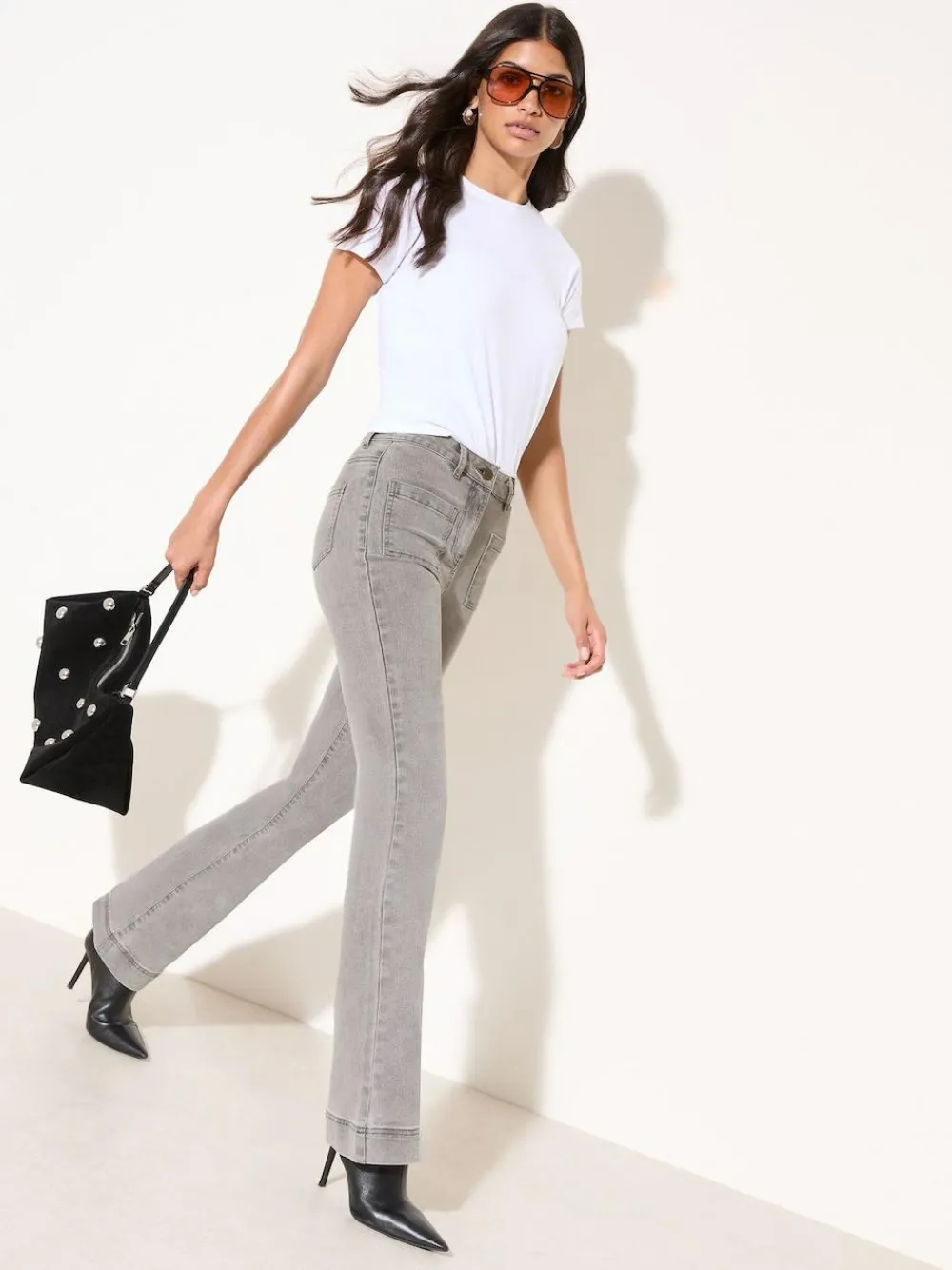 Friends Like These Light Grey High Waist Pocket Flare Jeans^Women Jeans|Jeans