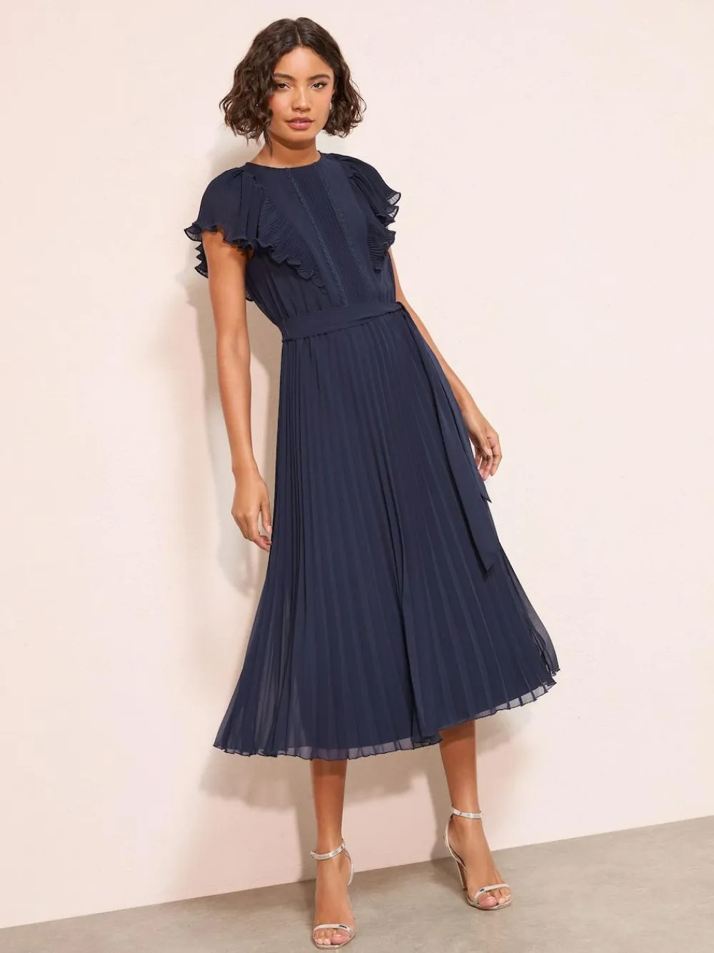 Friends Like These Chiffon Pleated Lace Insert Midi Dress^Women Occasion Dresses|Midi Dresses
