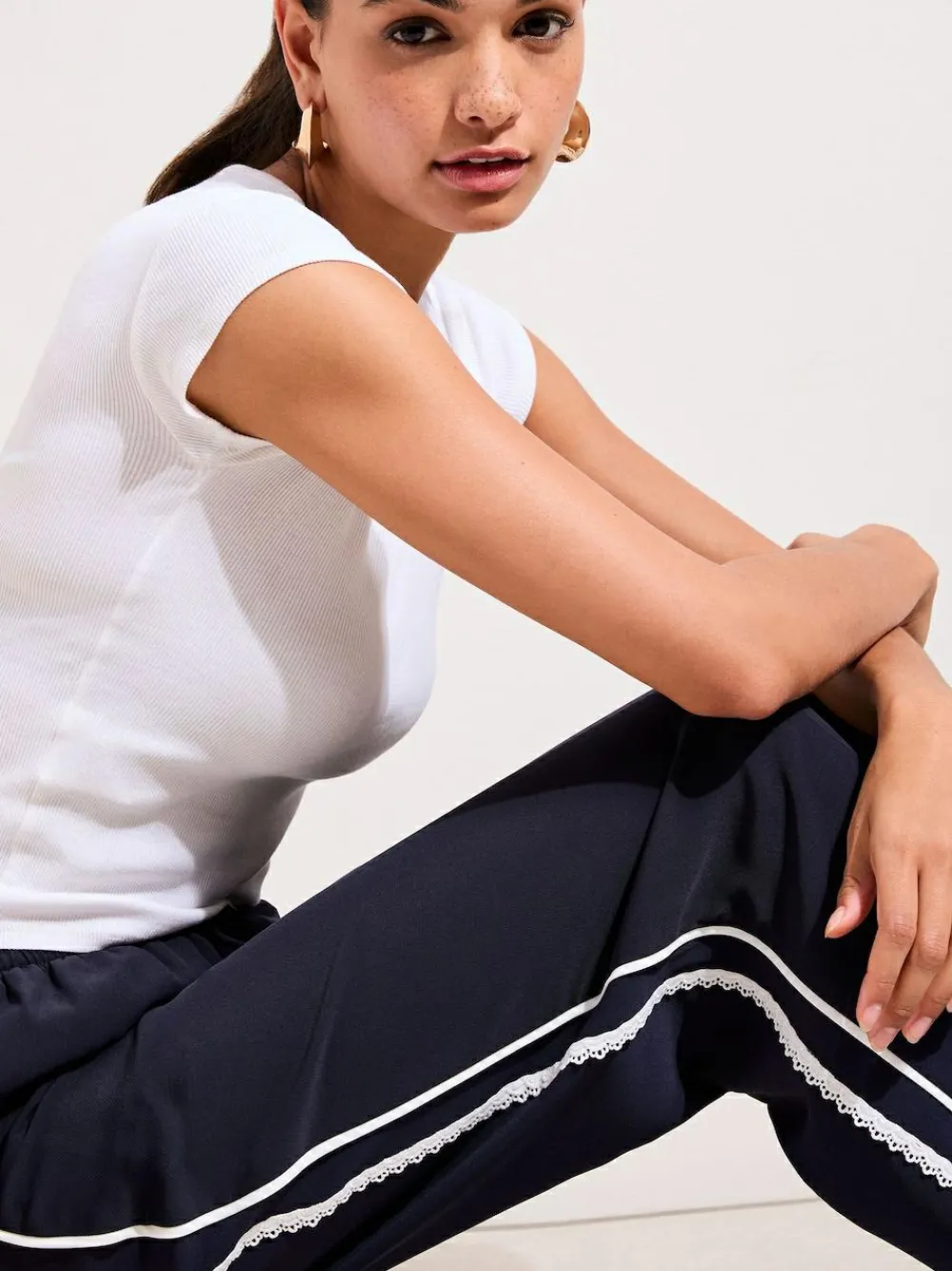 Friends Like These Petite Crochet Trim Wide Leg Trousers^Women Pants