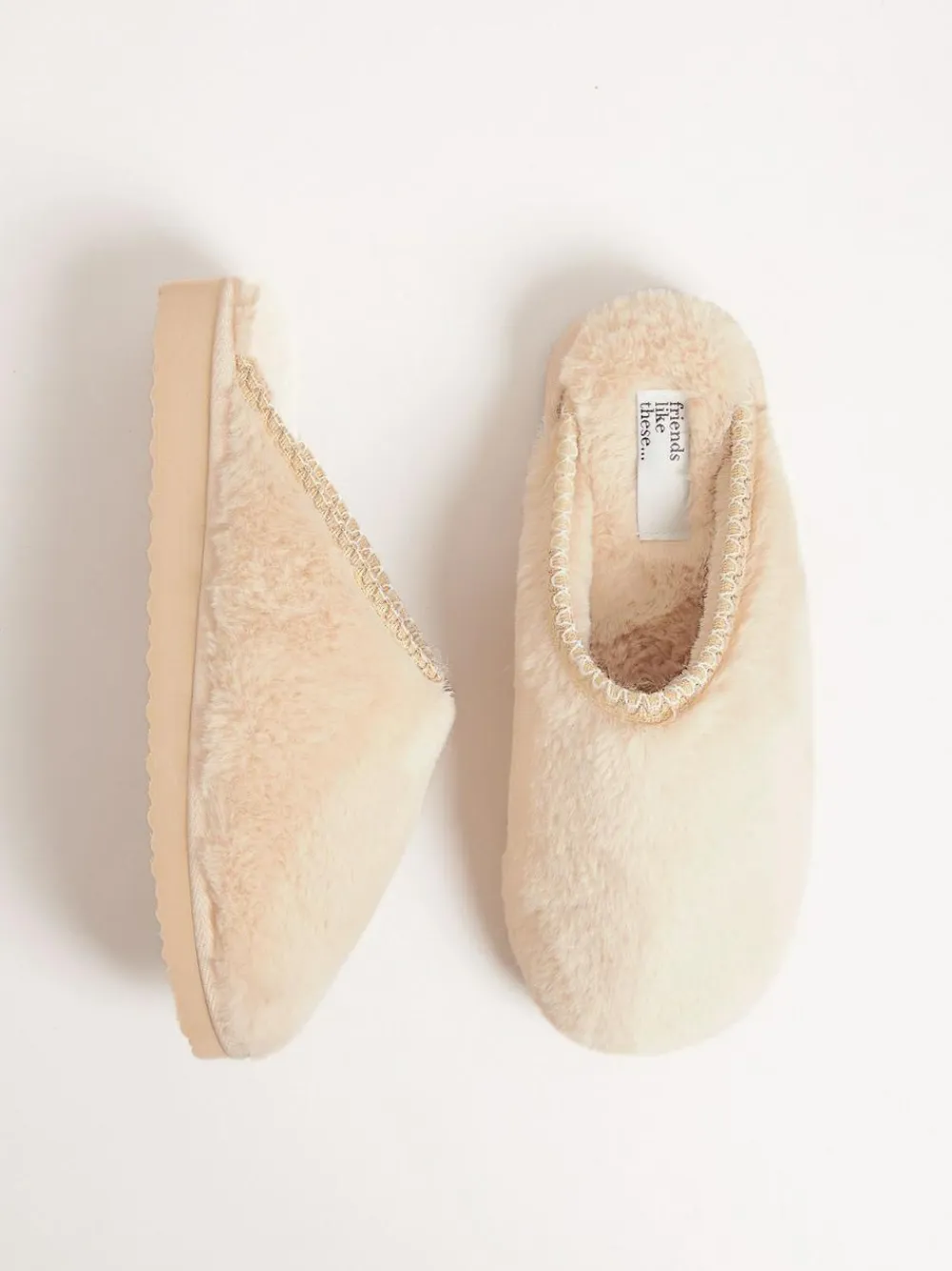 Friends Like These Supersoft Embroidered Tape Faux Fur Nightwear Mule Slippers^Women Slippers