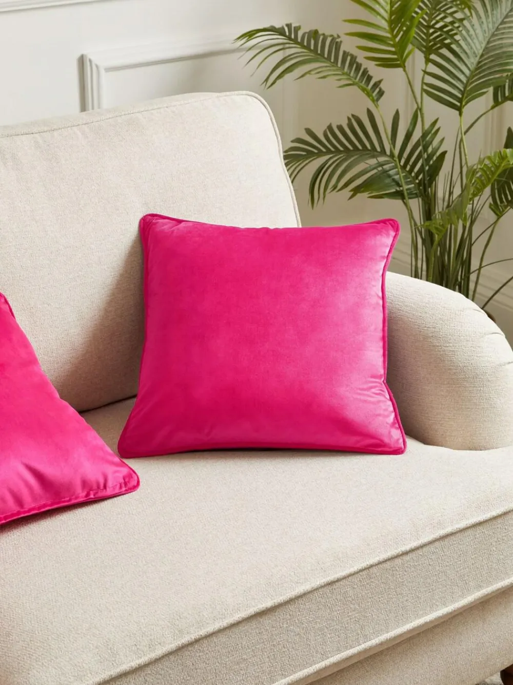 Next Fuchsia Pink 43 x 43cm Matte Velvet Cushion^ Cushions & Throws