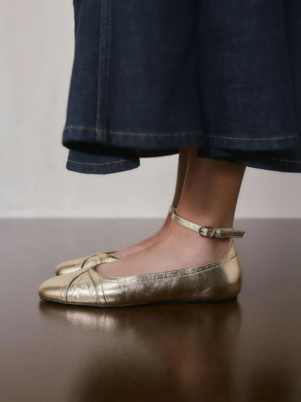 Next Forever Comfort® Leather Ballet Flats With Ankle Strap^Women Flats