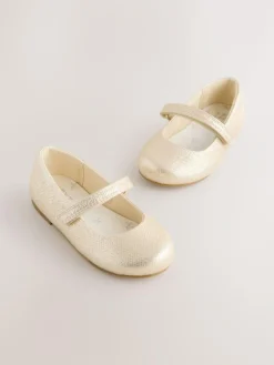 New Next Wide Fit (G) Mary Jane Touch Fastening Occasion Shoes Gold