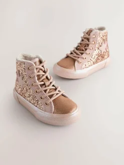 Next Gold Wide Fit (G) Star High Top Trainers^ Sneakers