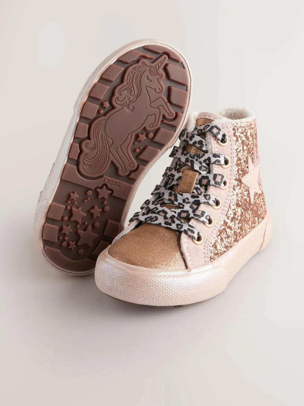 Next Gold Wide Fit (G) Star High Top Trainers^ Sneakers