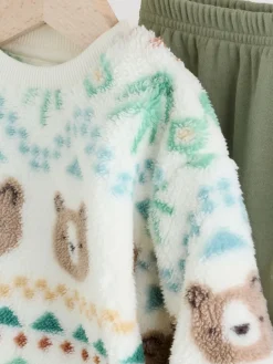 Discount Next Baby Fleece Top and Joggers Set (0mths-2yrs) Green Bear Fairisle