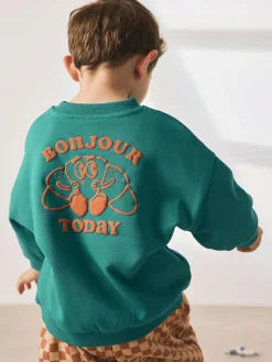 Next Green Croissant Single Sweatshirt And Stripe Joggers Set (3mths-7yrs)^BOY Cosy Club|Sweatshirts & Hoodies