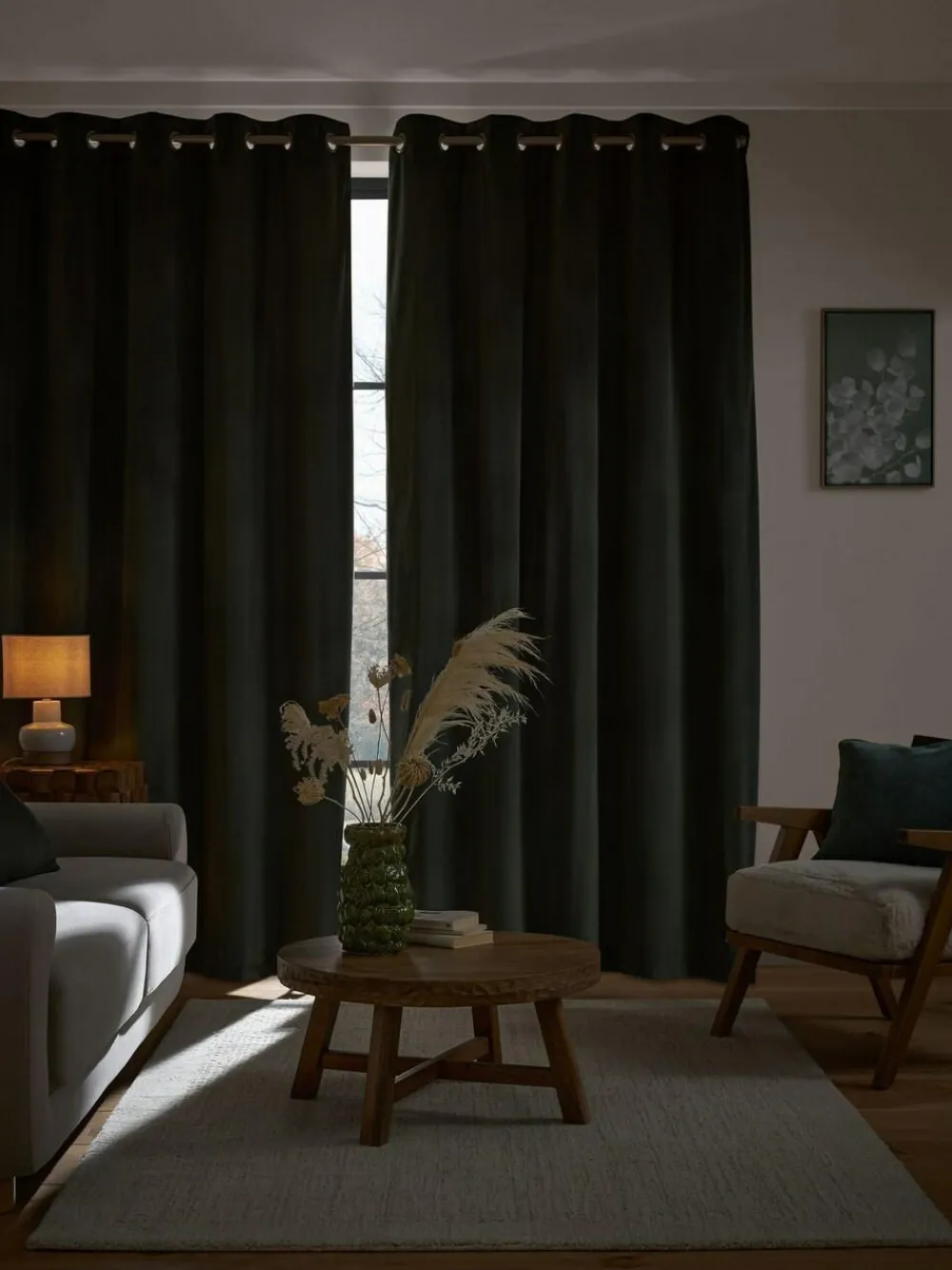 Next Green Dark Matte Velvet Super Thermal Curtains^ Curtains & Blinds