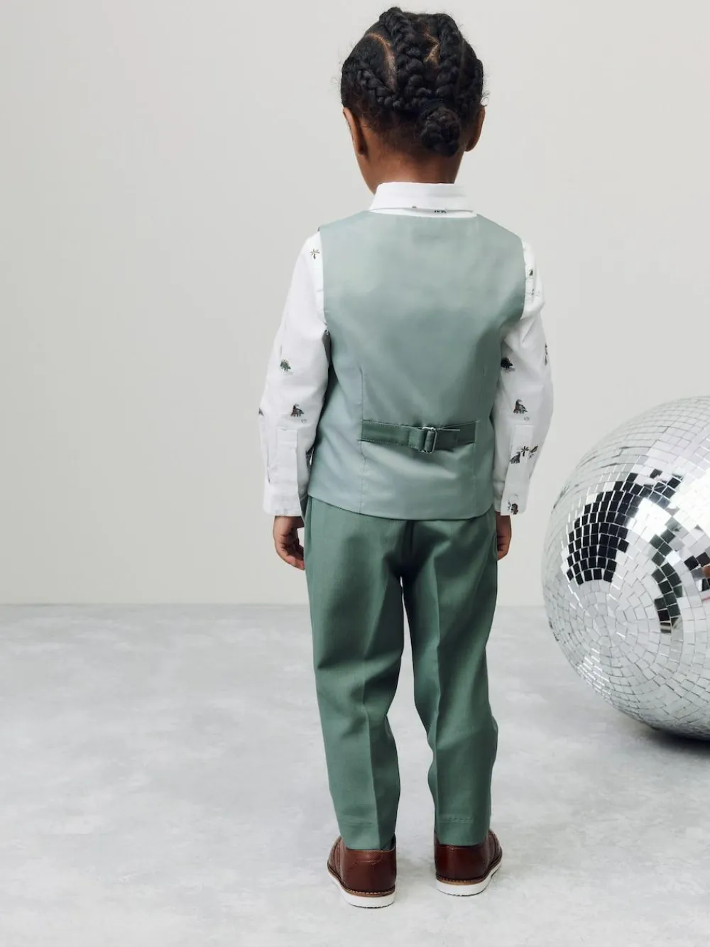 Next Green Dino Waistcoat Shirt Trousers and Bow Tie Set (3mths-9yrs)^BOY Pants & Chinos