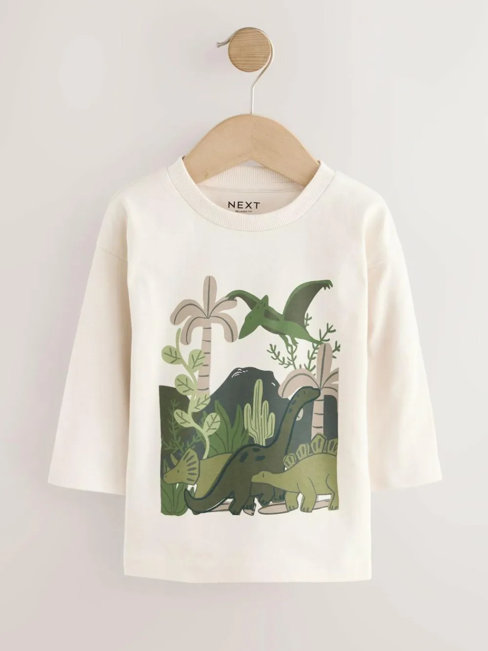 Next Green Dinosaur Long Sleeve Graphic Print T-Shirts 3 Pack (3mths-7yrs)