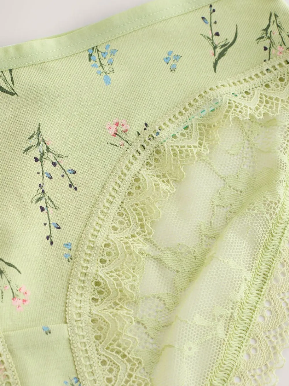 Outlet Next Green Ditsy Floral High Leg Cotton Lace Knickers 4 Pack