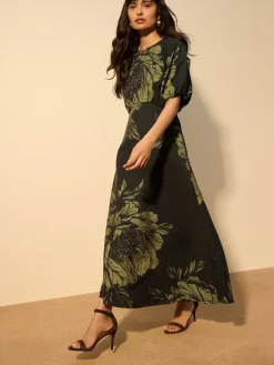 Next Print Puff Sleeve Midi Dress^Women Midi Dresses|Occasion Dresses