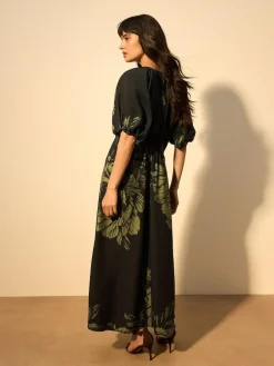 Next Print Puff Sleeve Midi Dress^Women Midi Dresses|Occasion Dresses
