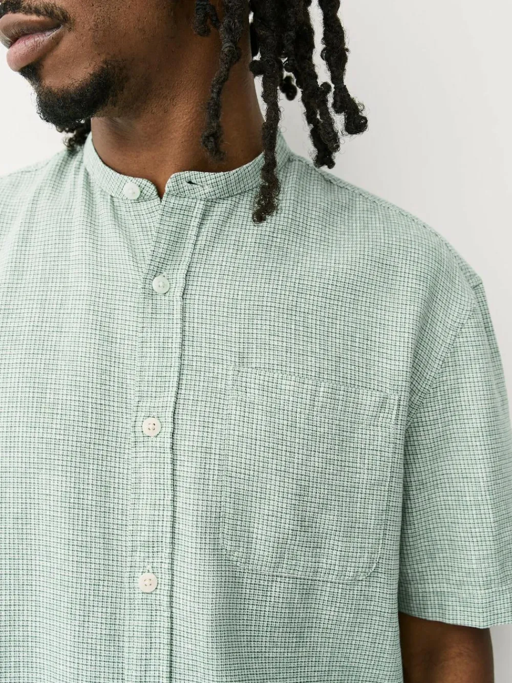Next Grandad Collar Cotton Linen Blend Short Sleeve Shirt^ Shirts