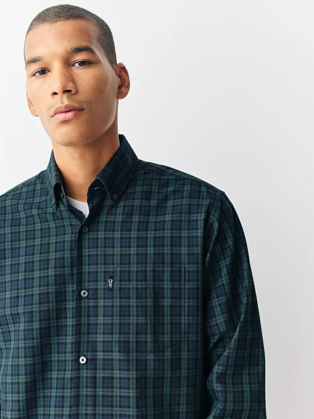Best Next Regular Fit Easy Iron Button Down Oxford Shirt Green Micro Blackwatch