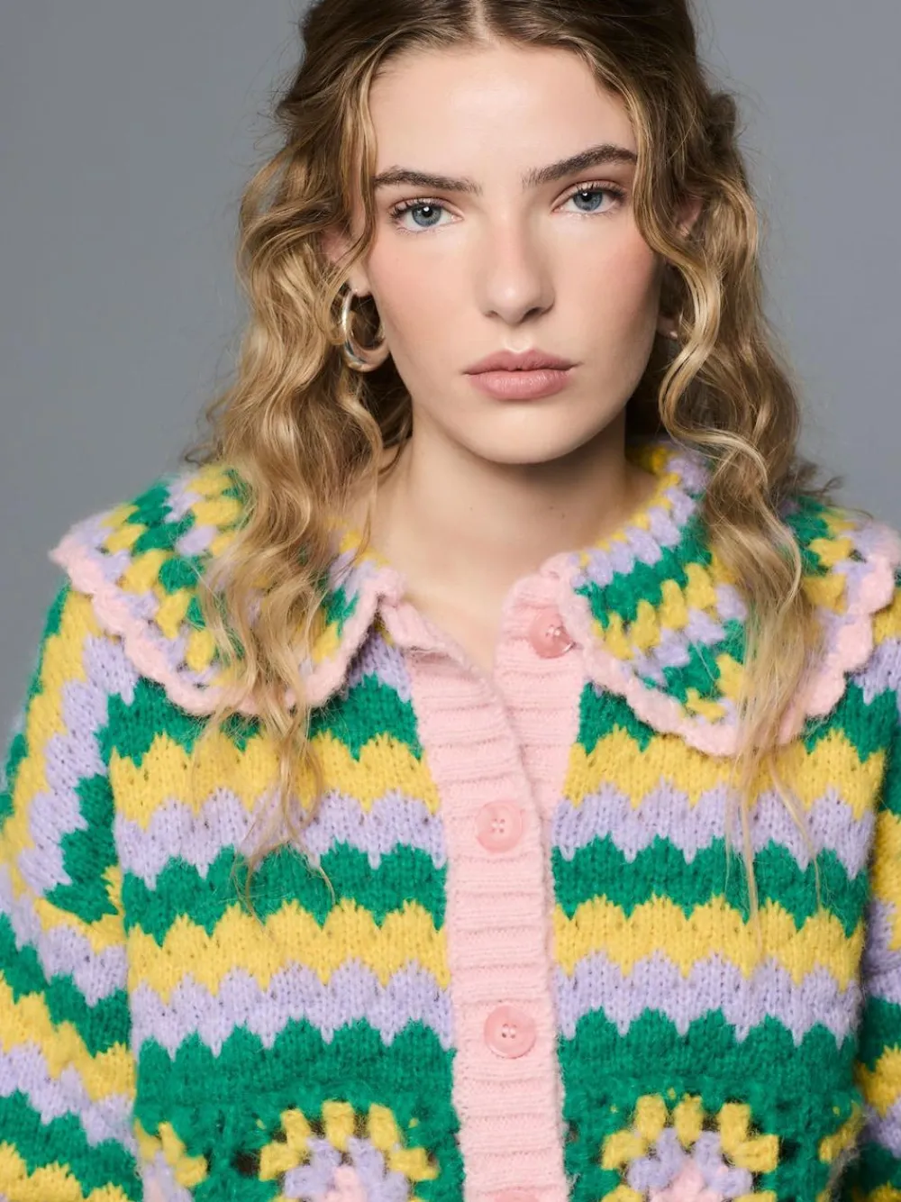 Next Green Multi Patch Hand Crochet Collar Cardigan^Women Knitwear|Knitwear