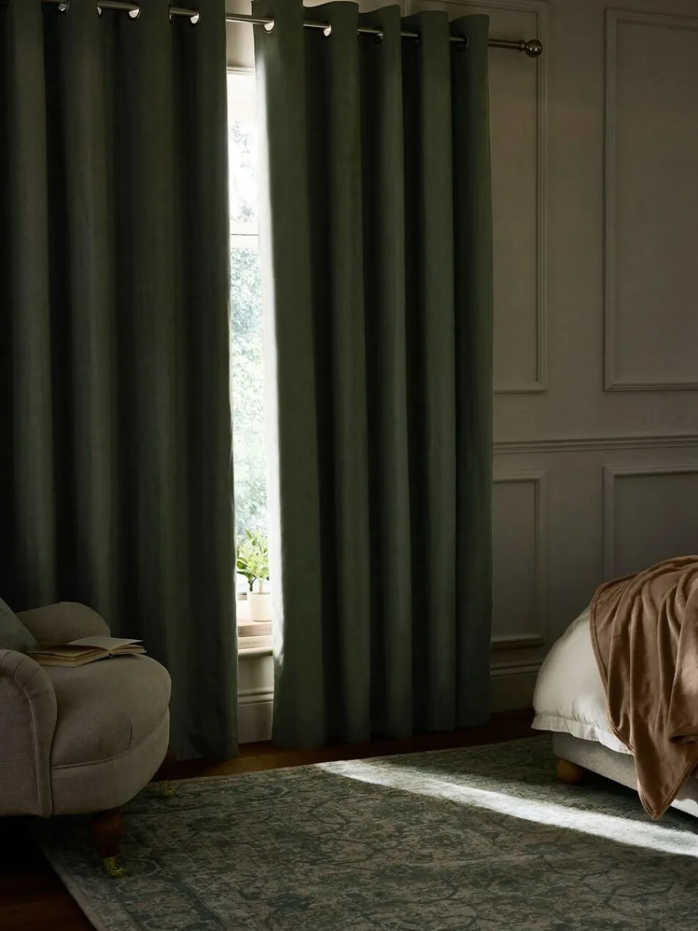 Next Green Olive Blackout/Thermal Cotton Eyelet Curtains^ Curtains & Blinds