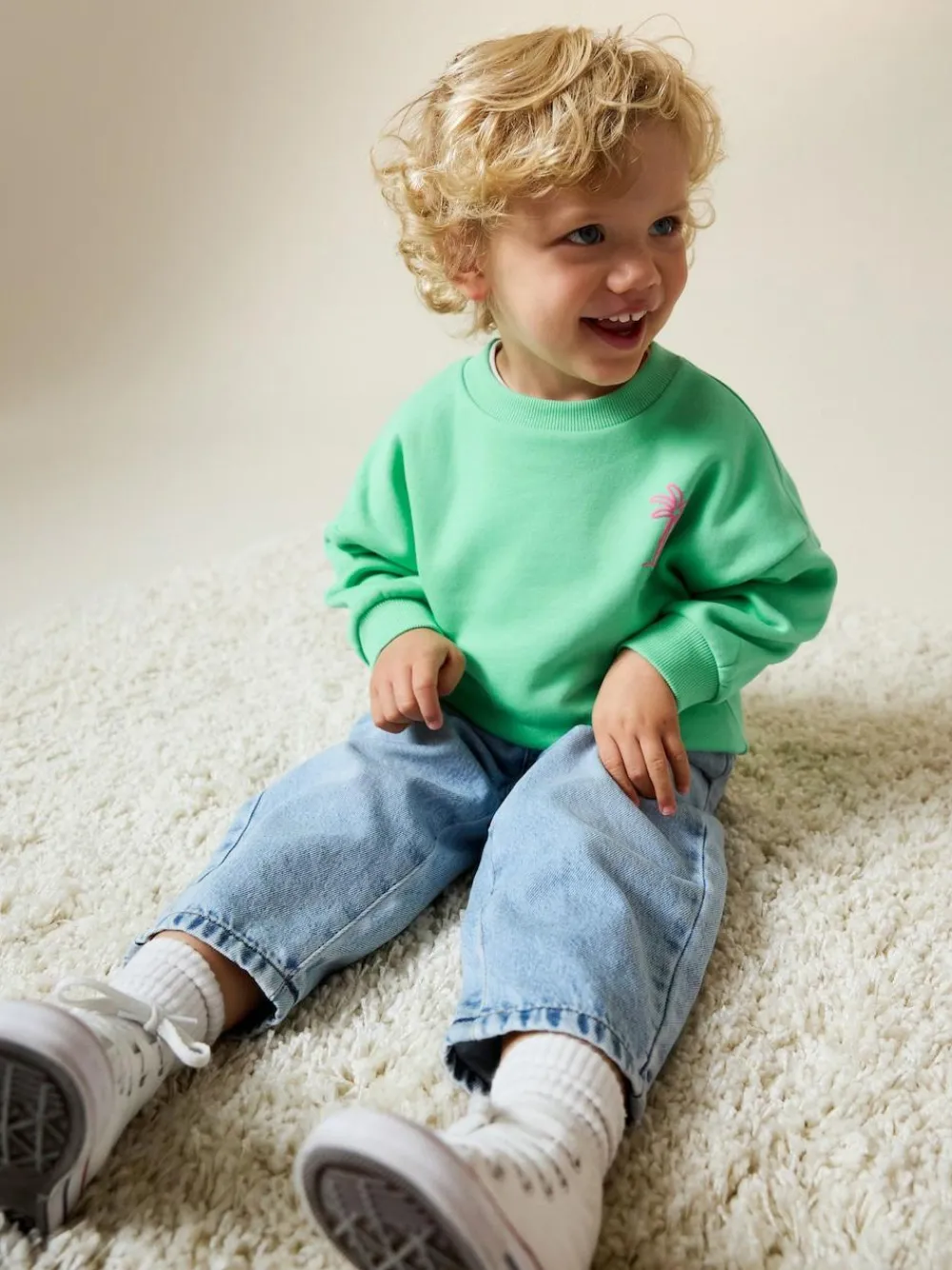 Sale Next Green Palm Tree All-Over Print Crew Neck Sweatshirt (3mths-7yrs)