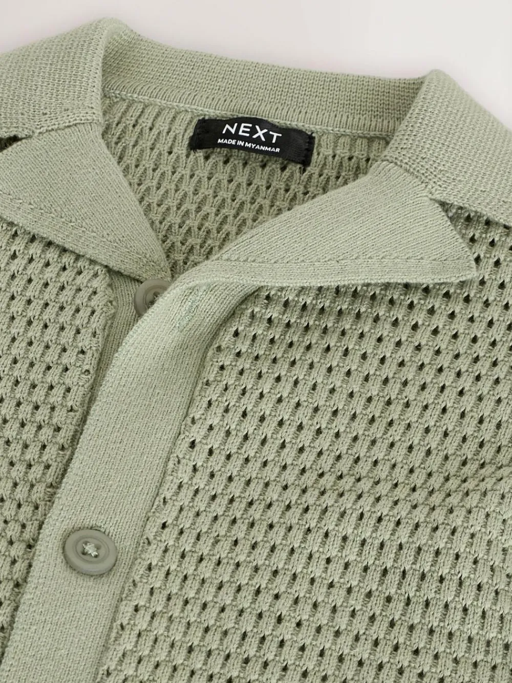 Hot Next Textured Revere Collar Short Sleeve Knitted Polo Shirt (3mths-7yrs) Green Palms