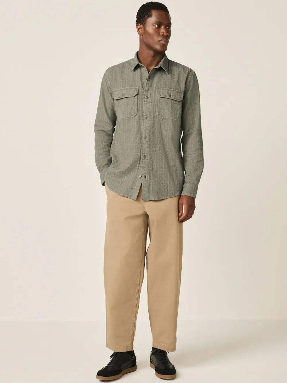 Next Regular Fit Textured Waffle Long Sleeve Shirt^ Shirts