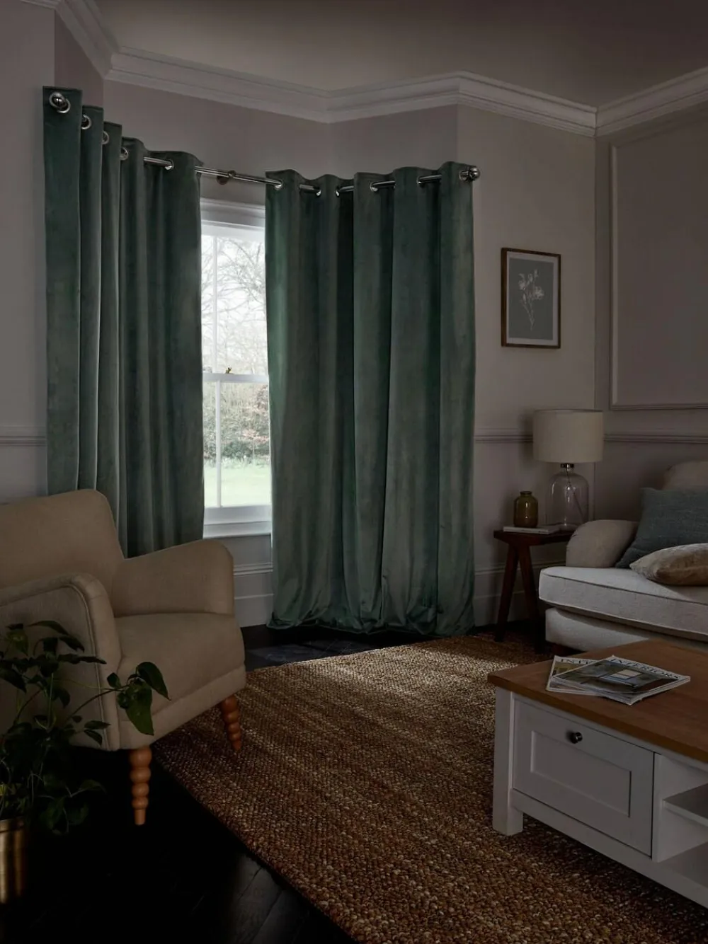 Outlet Next Green Sage Matte Velvet Blackout/Thermal Curtains