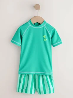 Hot Next Short Sleeve Sunsafe Rash Vest and Swim Shorts Set (3mths-7yrs) Green