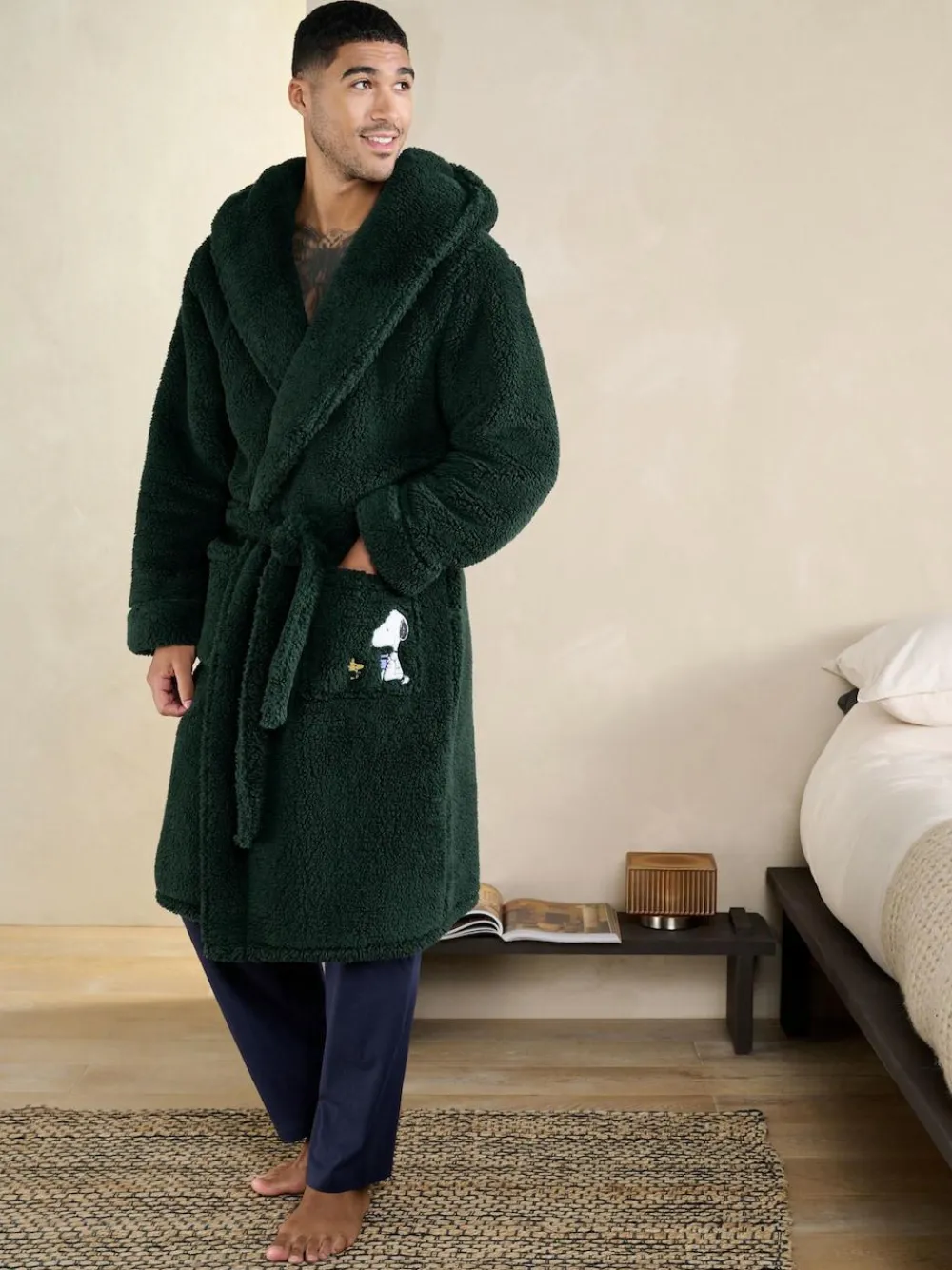 Sale Next Green Snoopy Borg Dressing Gown