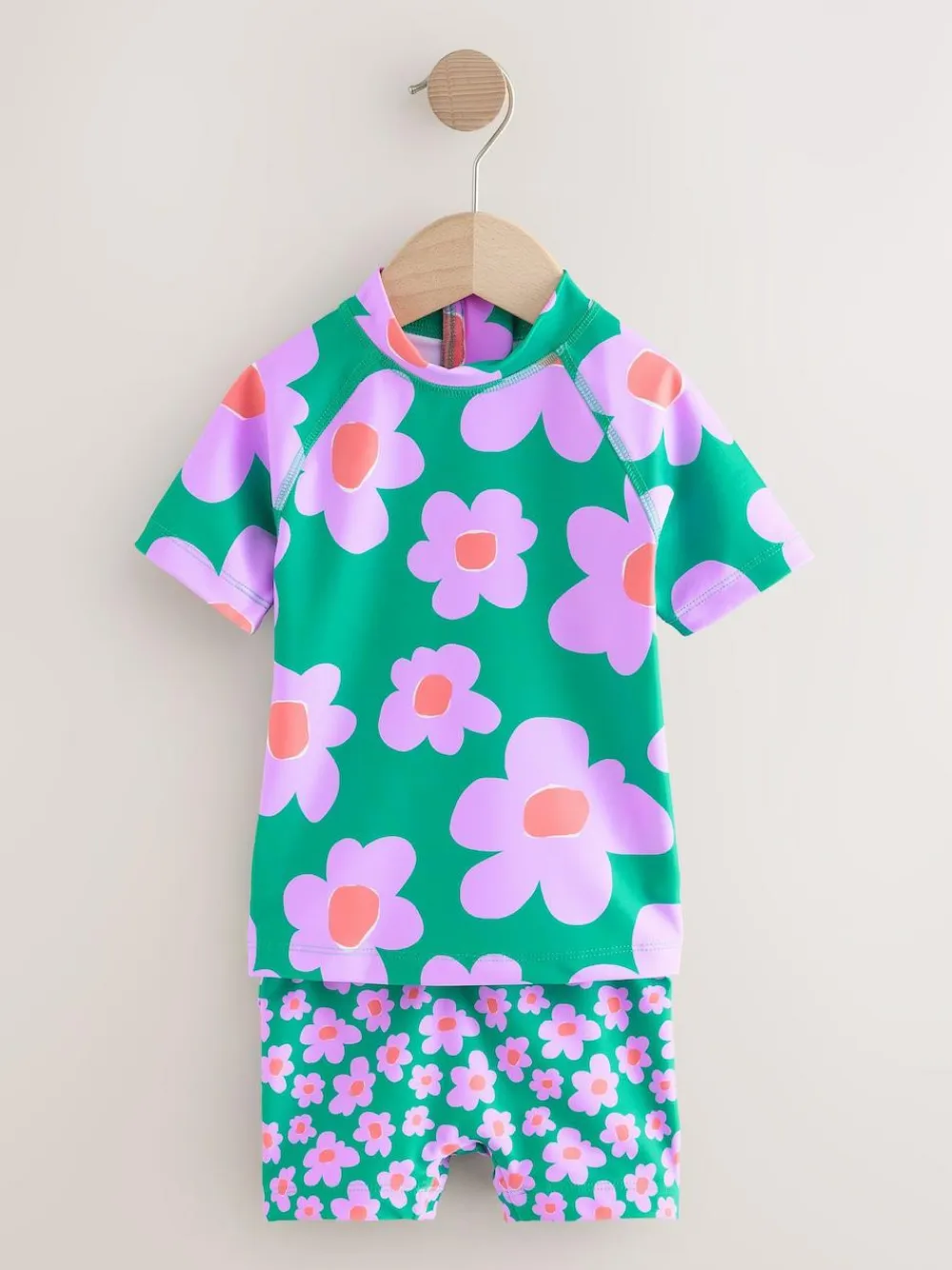 Next Short Sleeved Sunsafe Swim Set (3mths-10yrs) Green Stampy Floal