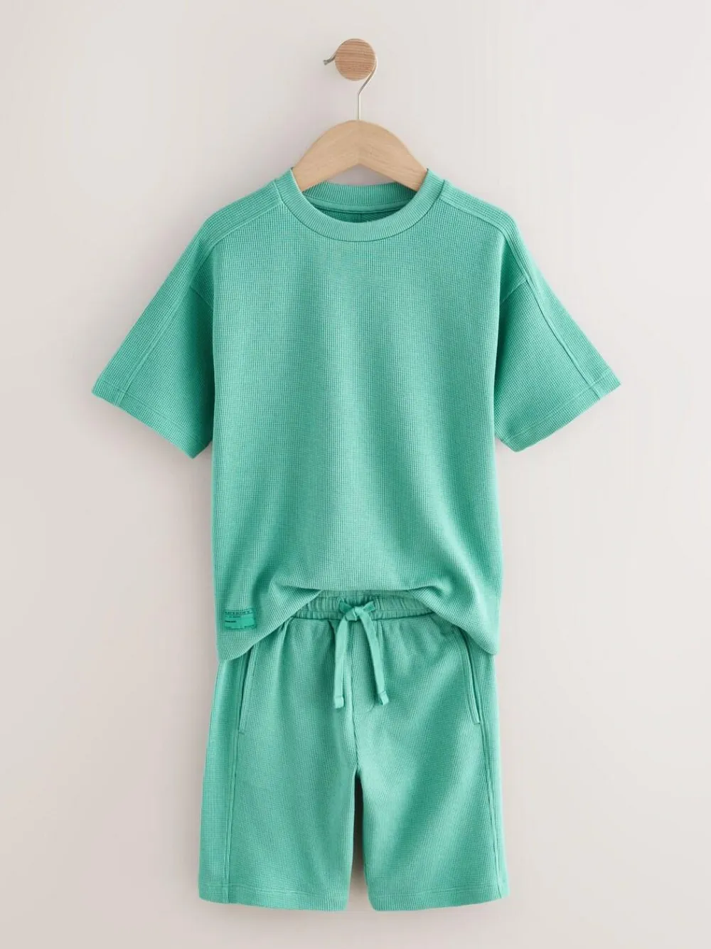 New Next Textured Short Sleeve T-Shirt and Shorts Set (3-16yrs) Green