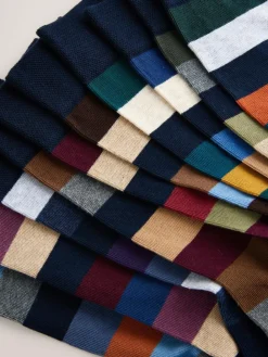 Hot Next Striped Cushioned Sole Comfort Socks 10 Pack Green/Blue/Grey