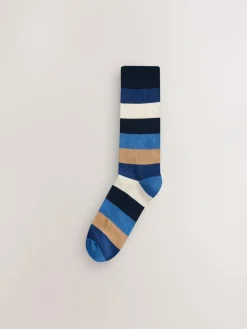 Hot Next Striped Cushioned Sole Comfort Socks 10 Pack Green/Blue/Grey