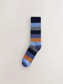 Hot Next Striped Cushioned Sole Comfort Socks 10 Pack Green/Blue/Grey