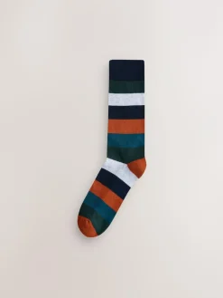 Hot Next Striped Cushioned Sole Comfort Socks 10 Pack Green/Blue/Grey