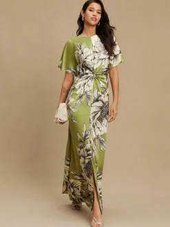 Next Textured Satin Short Sleeve Twist Front Midi Dress^Women Occasion Dresses|Midi Dresses