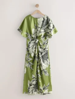 Next Textured Satin Short Sleeve Twist Front Midi Dress^Women Occasion Dresses|Midi Dresses