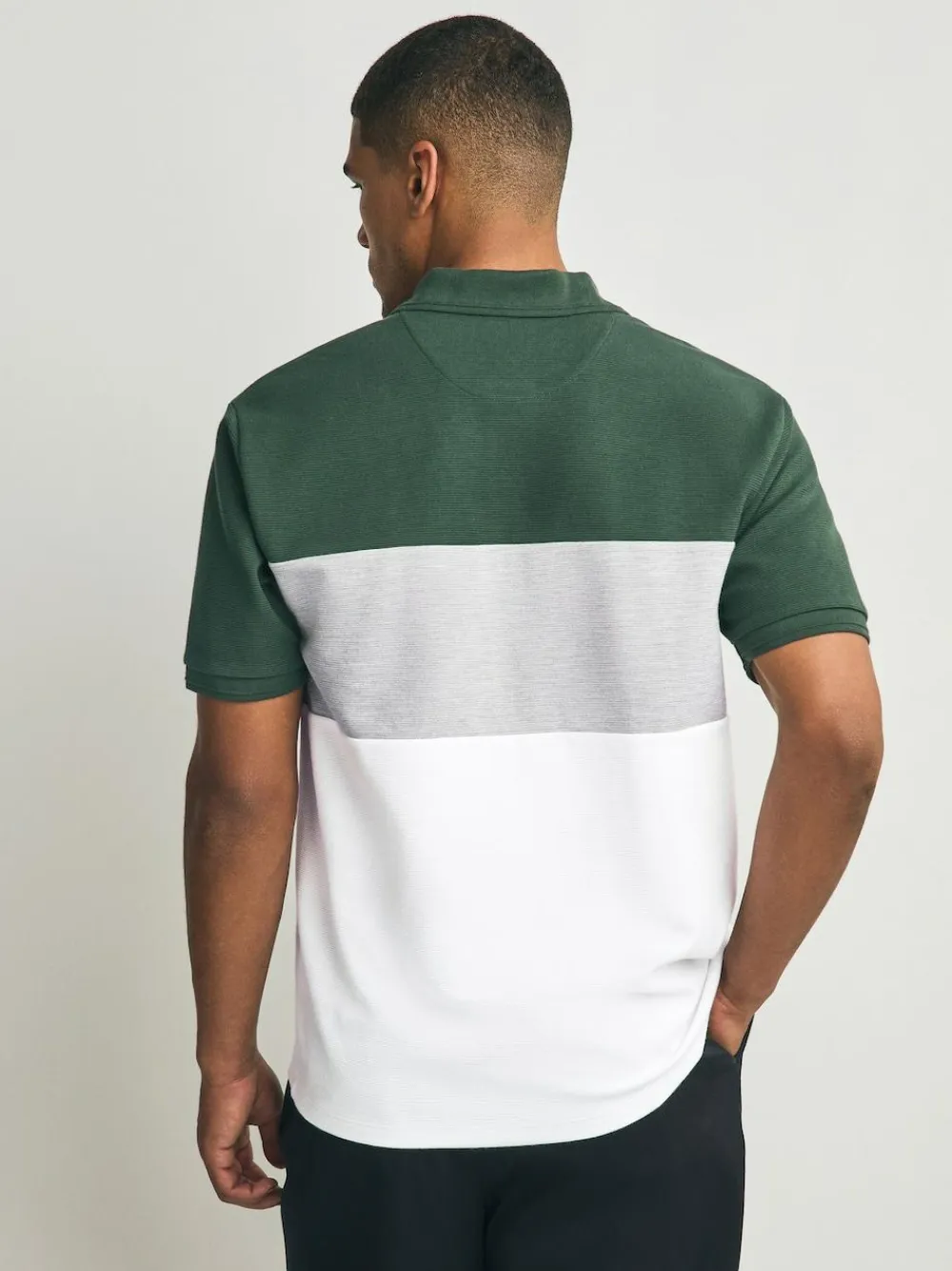 Clearance Next 100% Cotton Short Sleeve Button Up Block Polo Shirt Green/Grey