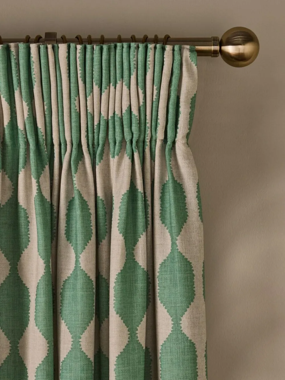 New Next Green/Natural Wiggle Print Touch of Linen Pencil Pleat Lined Curtains