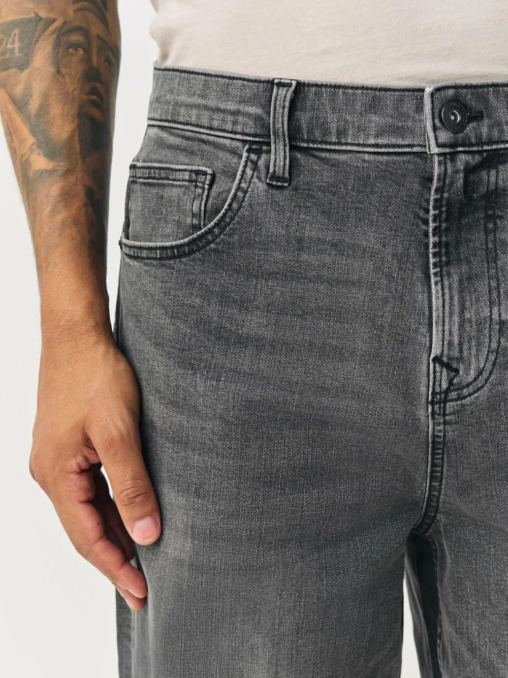 Next Grey Barrel Fit Classic Stretch Jeans