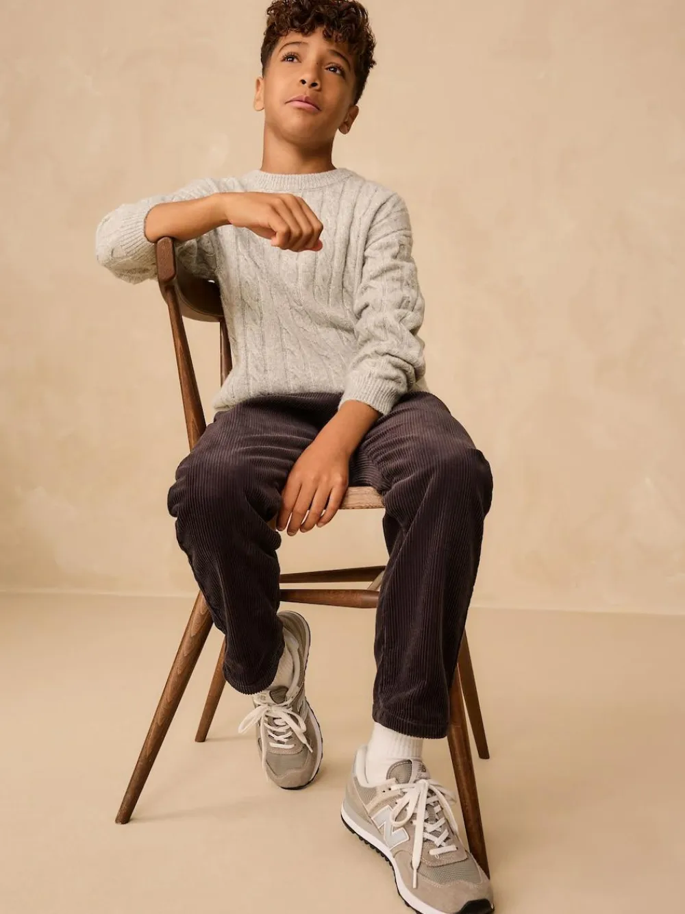 Next Grey Cable Knit Crew Neck Jumper (3-16yrs)