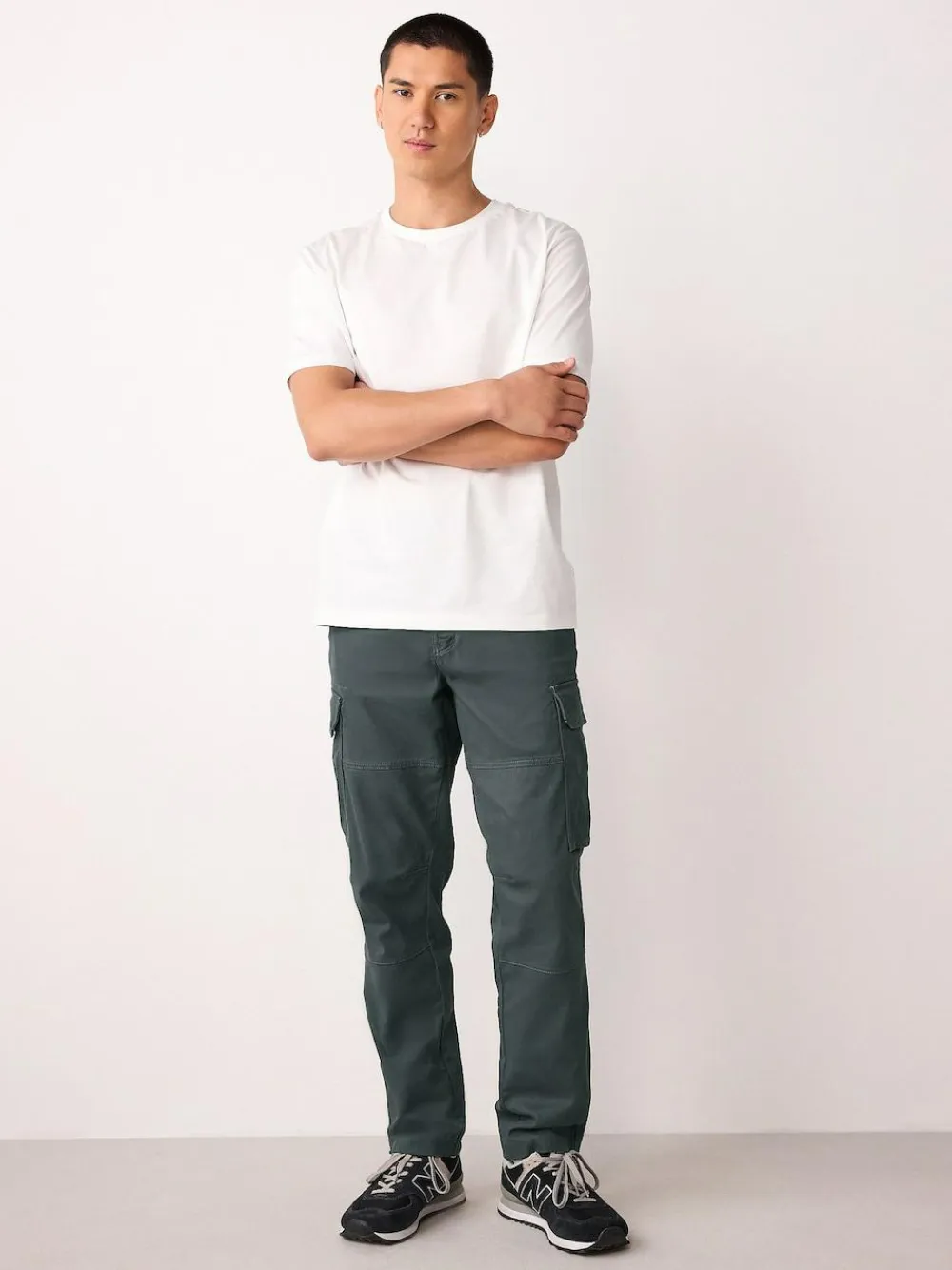 Next Regular Tapered Fit Cotton Stretch Cargo Trousers Grey Charcoal