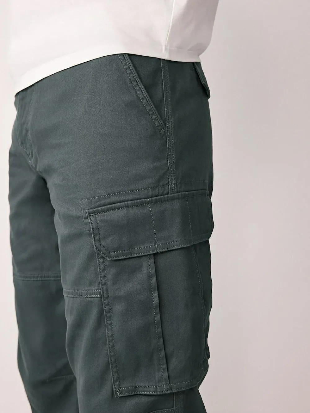 Next Regular Tapered Fit Cotton Stretch Cargo Trousers Grey Charcoal