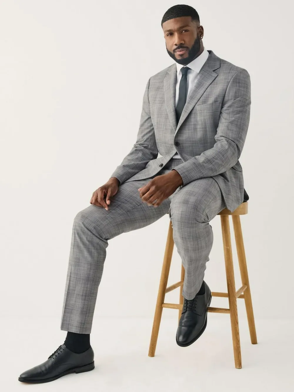 Next Grey Check Muscle Fit Motionflex Stretch Suit Jacket^ Grey Suits