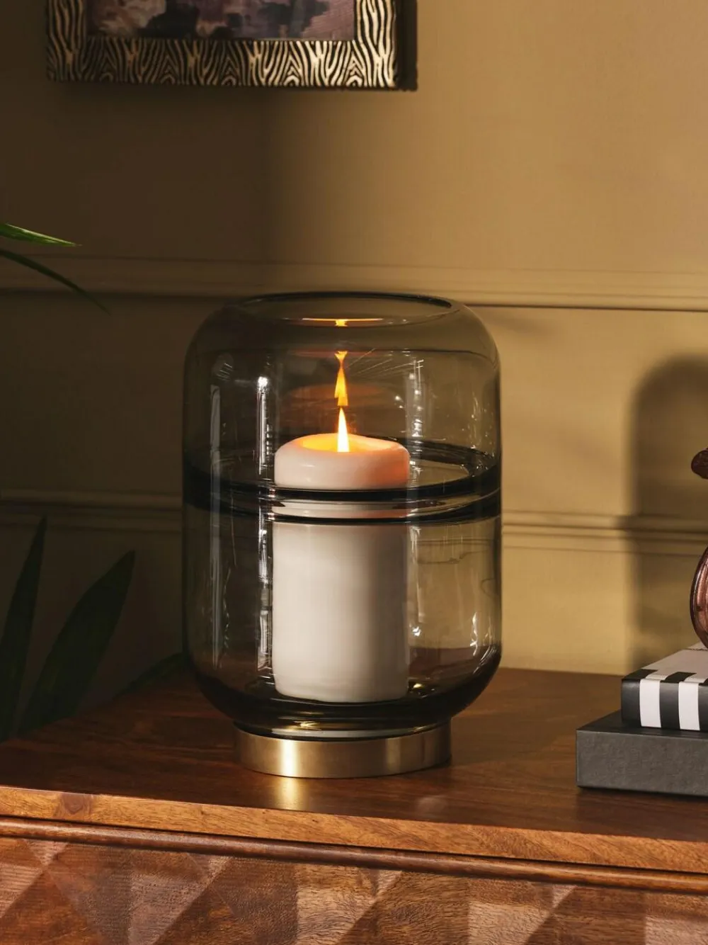 Outlet Next Grey Cooper Glass Candle Holder Large