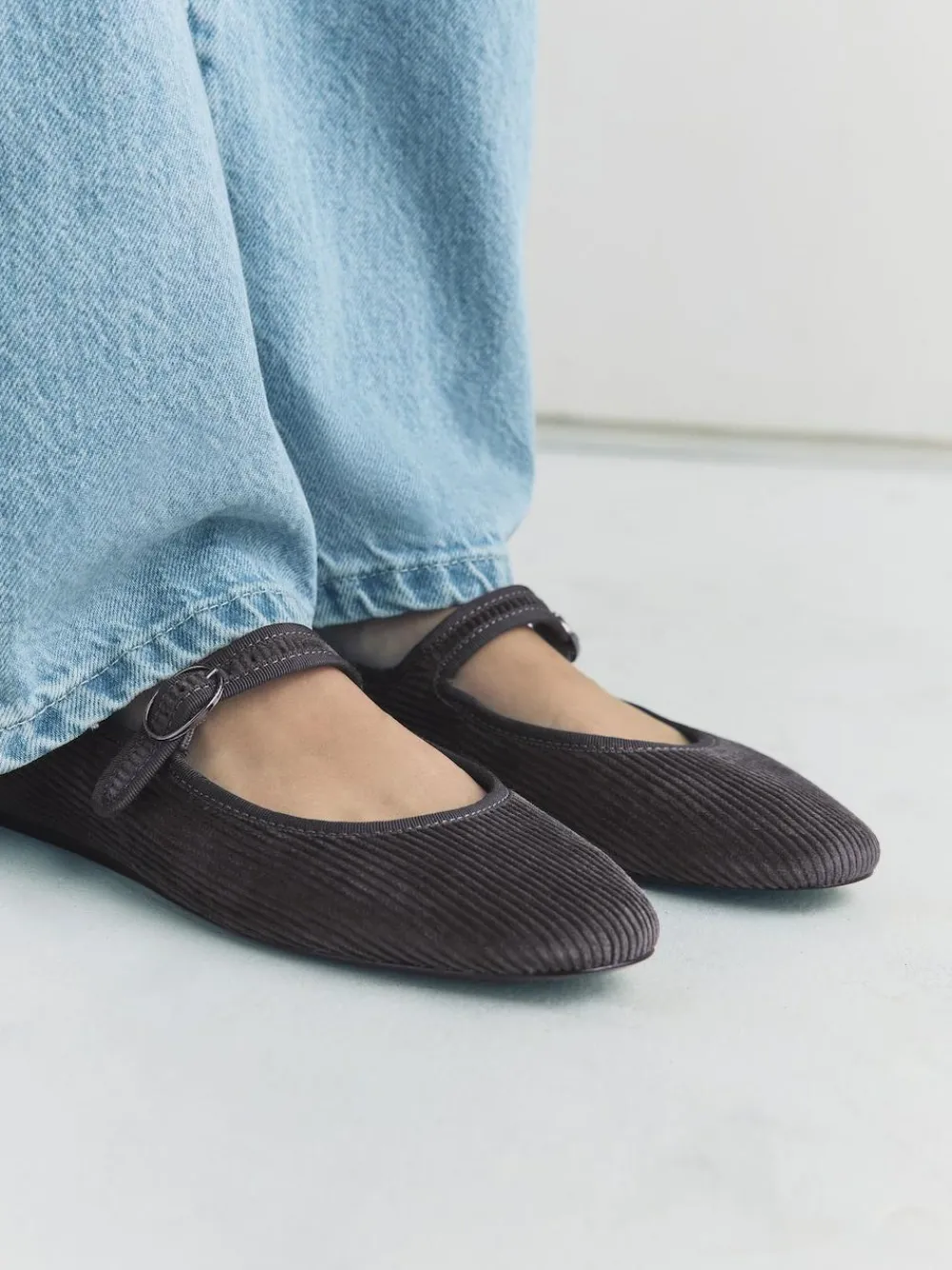 Discount Next Forever Comfort Round Toe Buckle Detail Mary Jane Shoes Grey Cord