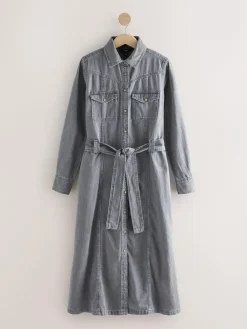 Next Denim Midi Shirt Dress Grey