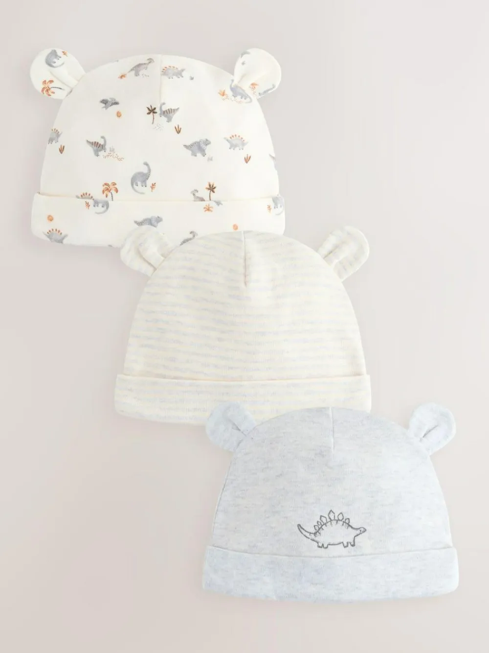 Best Next Grey Dinosaur Baby Beanie Hats 3 Pack (0-18mths)