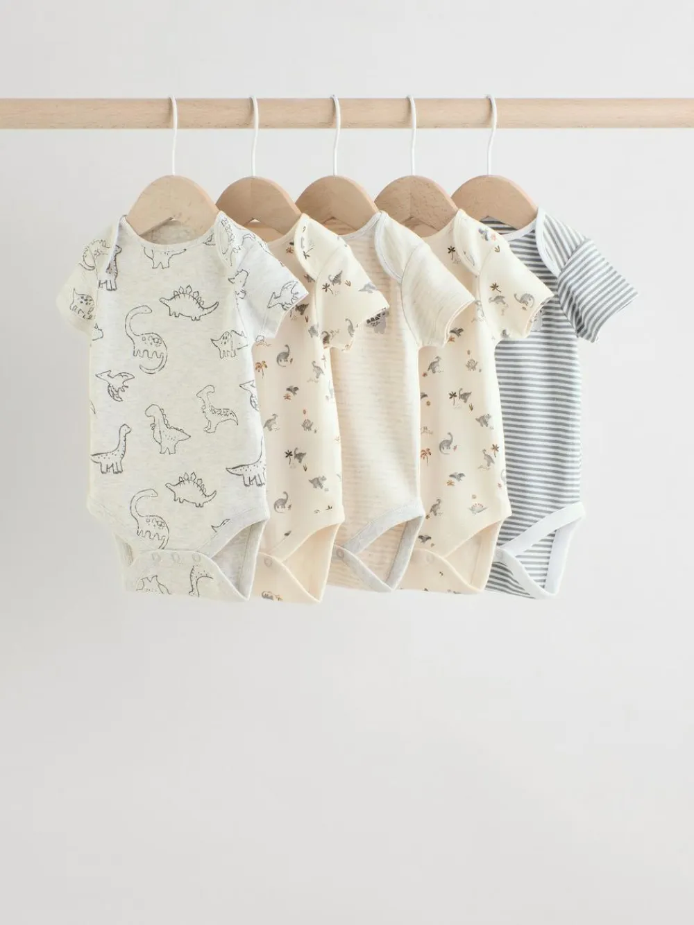 Next Grey Dinosaur Short Sleeve Baby Bodysuits 5 Pack^BOY Bodysuits & Vests|Vests